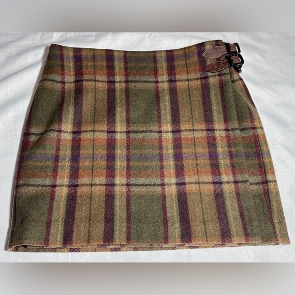 Ralph Lauren Dresses & Skirts - Vintage Ralph Lauren Plaid Wool Wrap Skirt with Leather Buckle Detail EUC